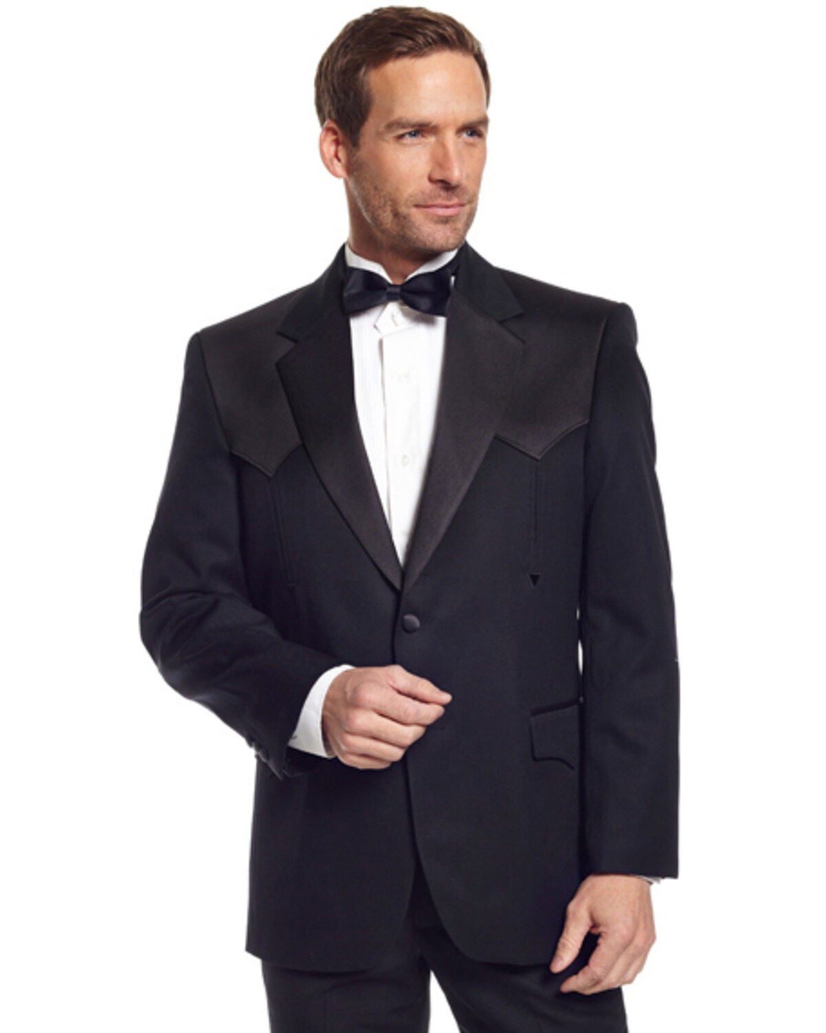 Circle S Men's Long Western Tuxedo Coat - Reg, Tall, Black, hi-res