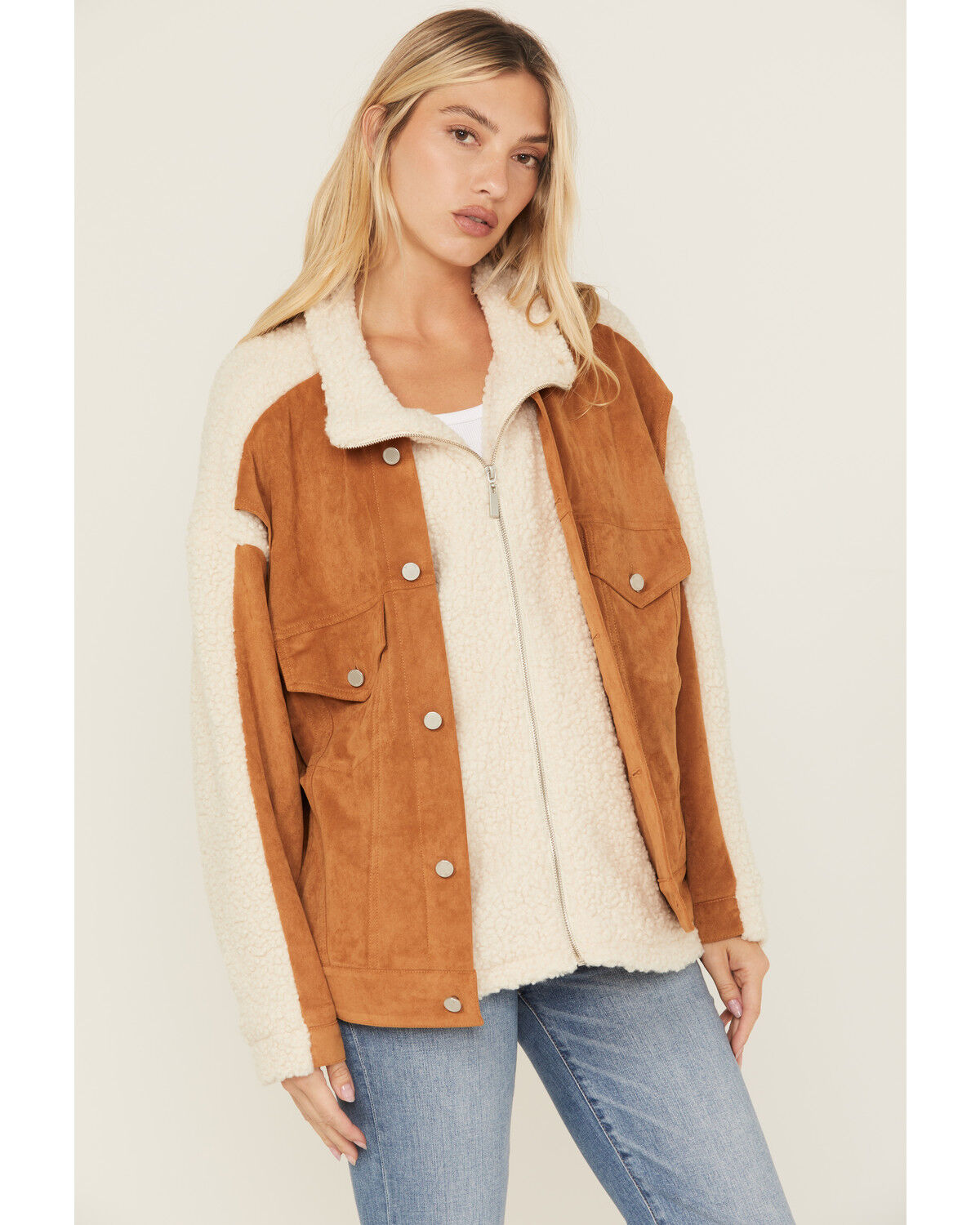 Image #2 - BLANKNYC Women's Two Tone Sherpa Suede Jacket, Camel, hi-res