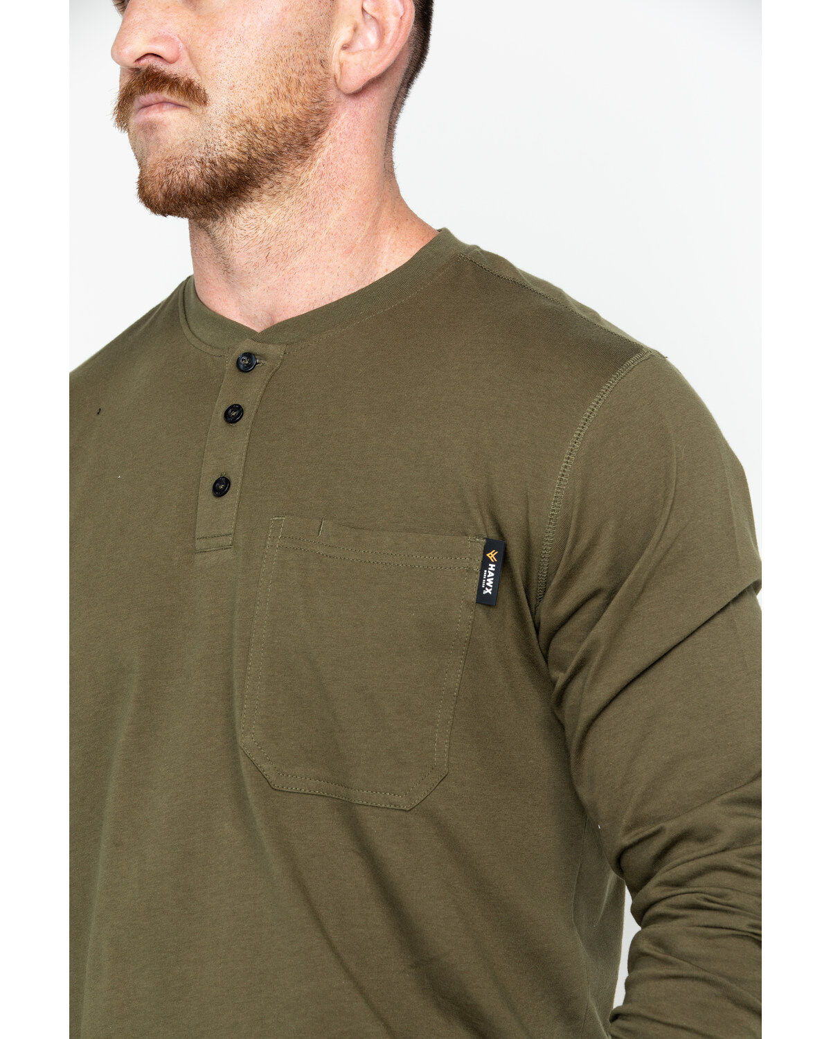 Image #4 - Hawx Men's Olive Pocket Henley Work Shirt - Big, Olive, hi-res
