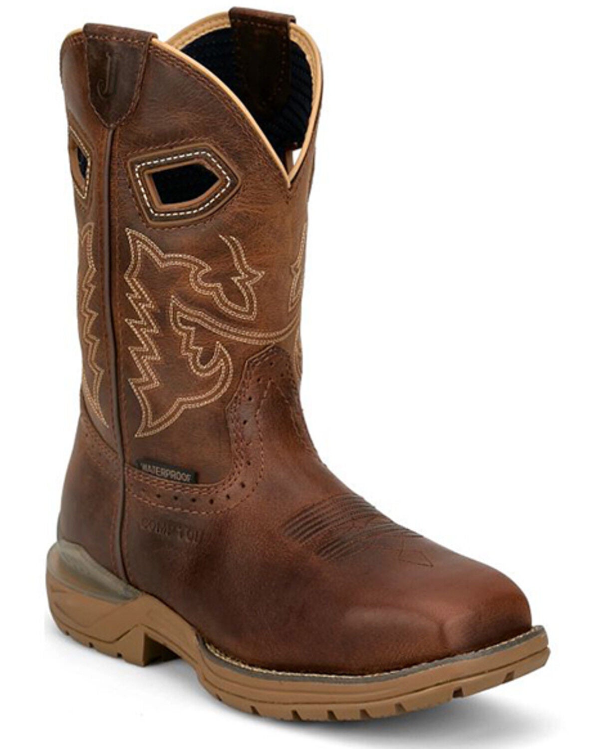 Justin Men's 11" Warhawk Oil Patch Waterproof Work Boots - Nano Composite Toe, Tan, hi-res