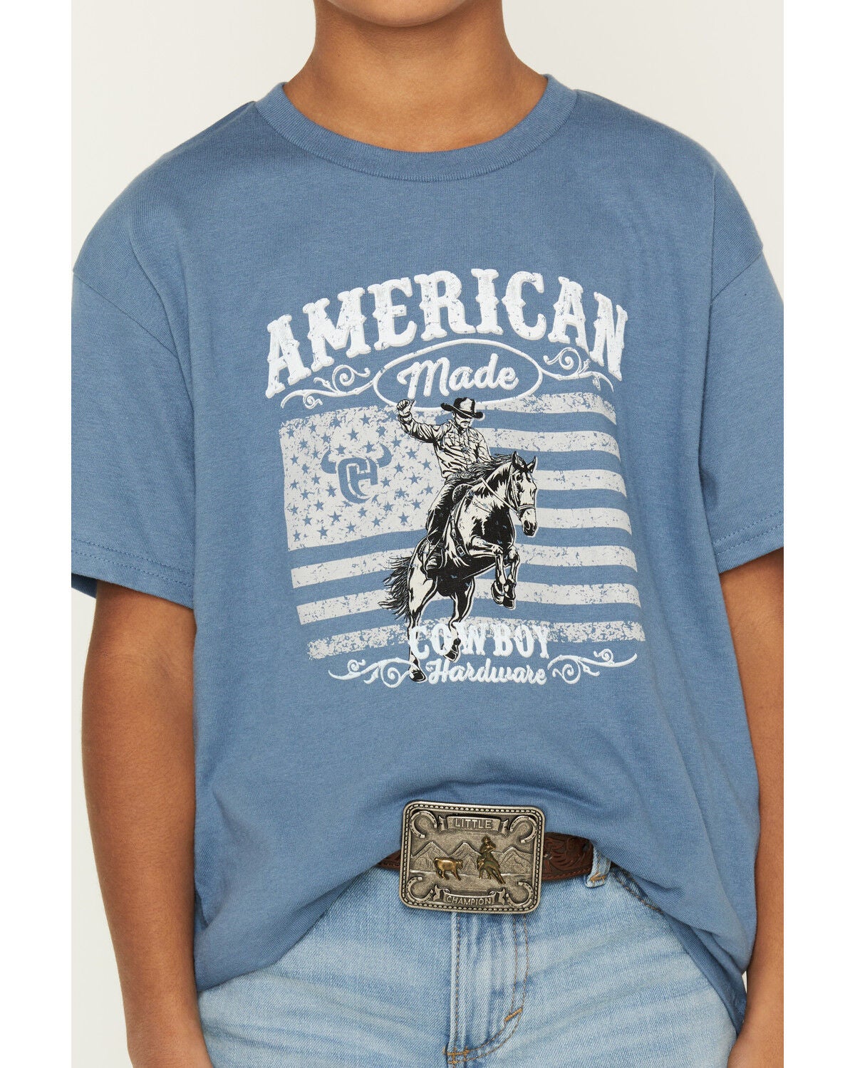 Image #3 - Cowboy Hardware Boys' American Made Short Sleeve Graphic T-Shirt, Blue, hi-res
