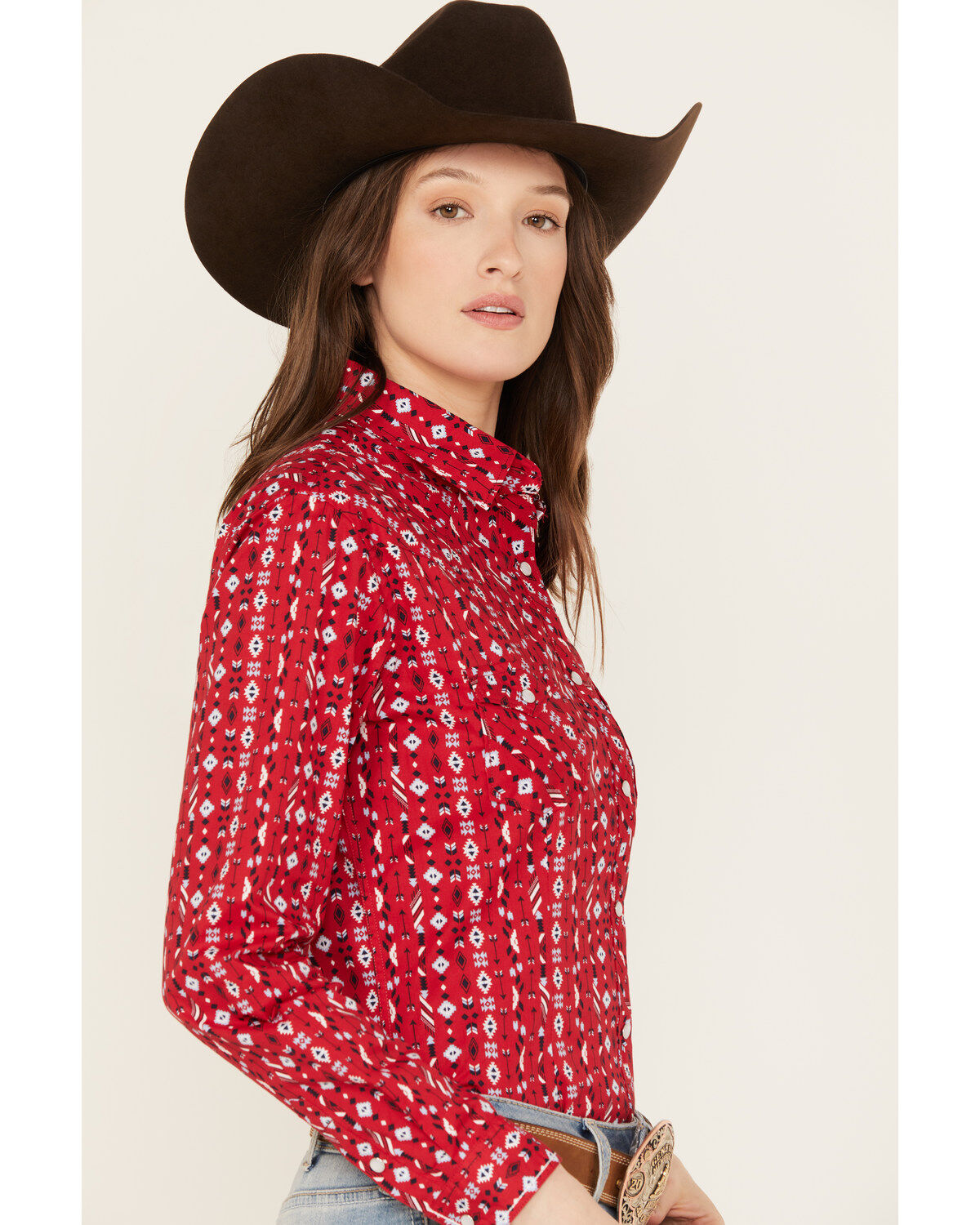 Image #2 - Rough Stock by Panhandle Women's Southwestern Print Long Sleeve Stretch Pearl Snap Western Shirt, , hi-res