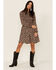 Molly Bracken Women's Printed Long Sleeve Smoked Fit & Flare Dress, Pink, hi-res