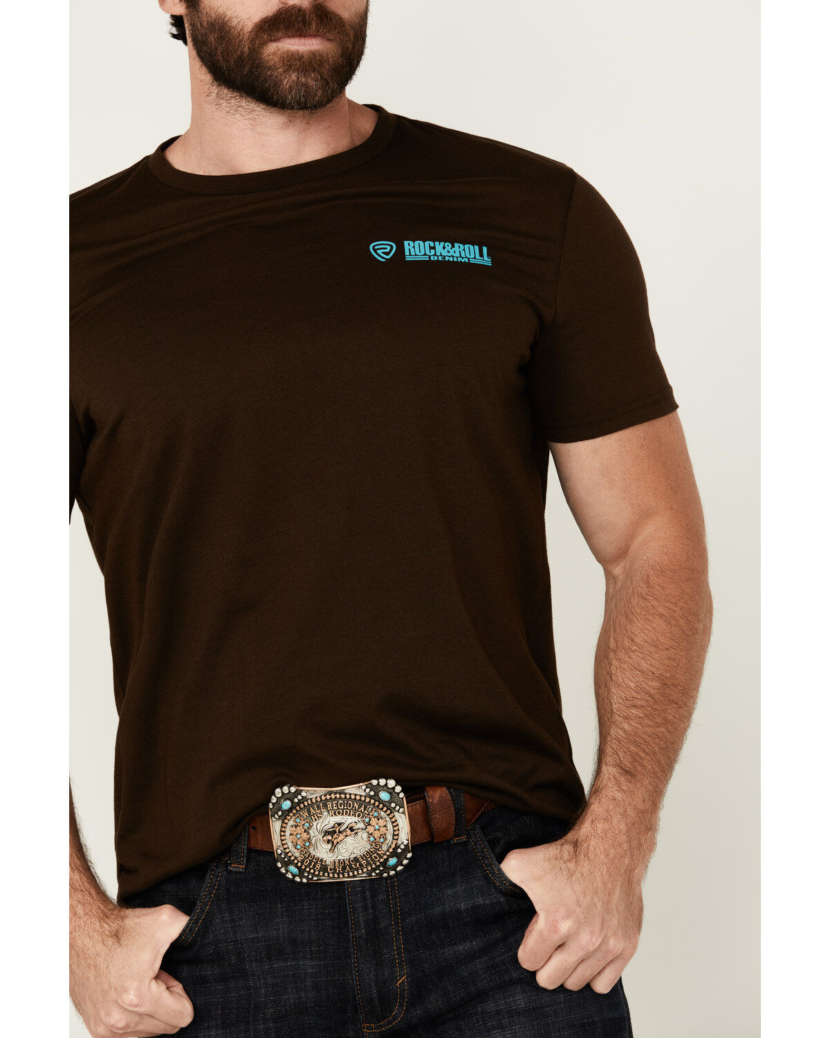 Image #2 - Rock & Roll Denim Men's Southwestern Circle Logo Short Sleeve Graphic T-Shirt, Dark Brown, hi-res