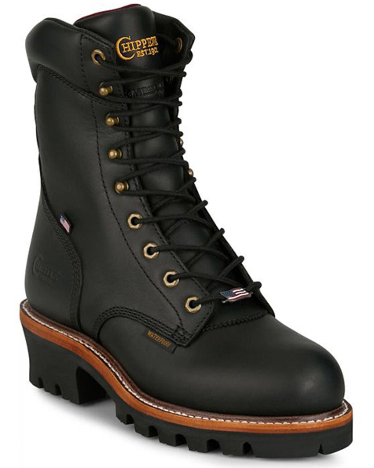 Chippewa Men's 9" Super Logger Waterproof Insulated Work Boots - Steel Toe, Black, hi-res