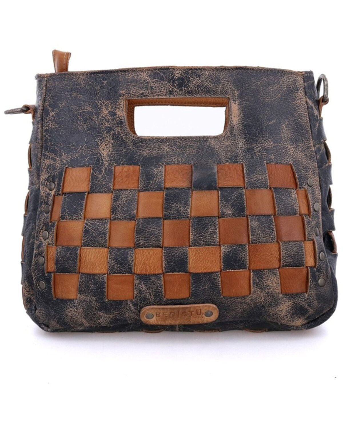 Image #2 - Bed Stu Women's Keiki Leather Woven Checkered Crossbody Bag, Black, hi-res