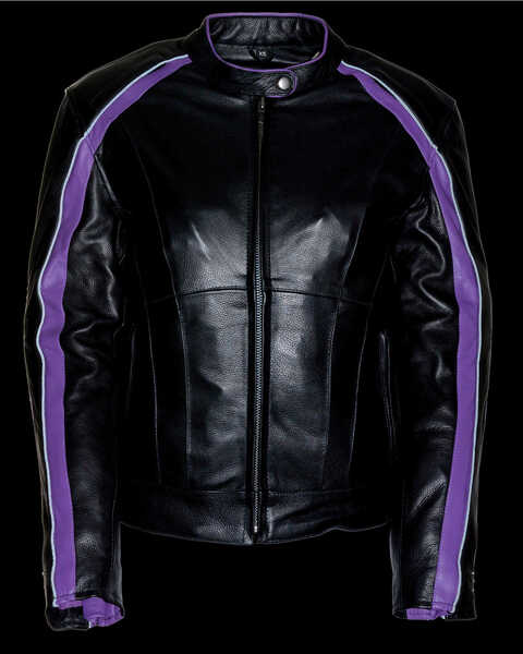 Image #4 - Milwaukee Leather Women's Stud & Wing Leather Jacket - 3XL, Black/purple, hi-res