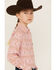 Image #2 - Panhandle Girls' Southwestern Print Long Sleeve Pearl Snap Western Shirt, Pink, hi-res