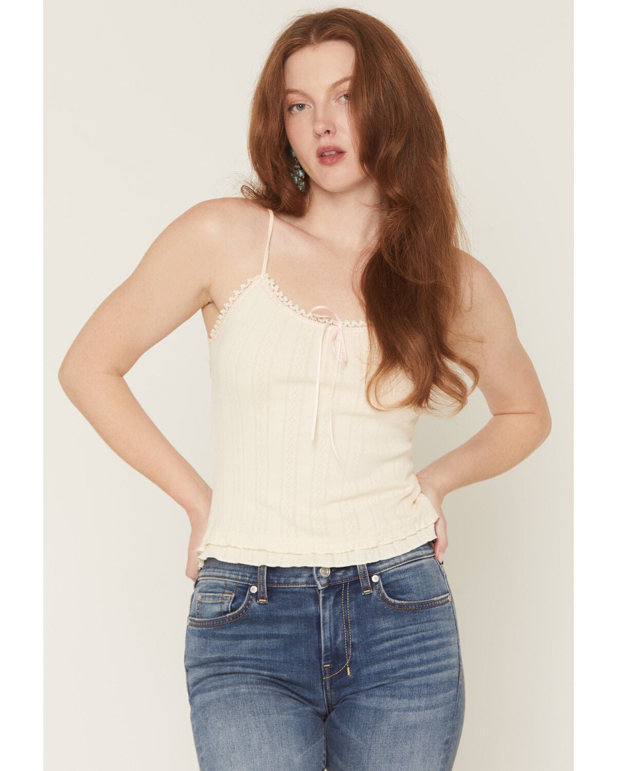 Image #1 - Miss Me Women's Bow Tank Top, Natural, hi-res
