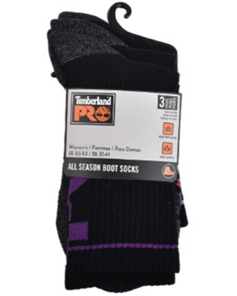 Timberland Women's PRO Rugged Crew Socks - 3 Piece , Black, hi-res