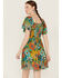 Angie Women's Mint Floral Short Sleeve Smocked Dress, Green, hi-res