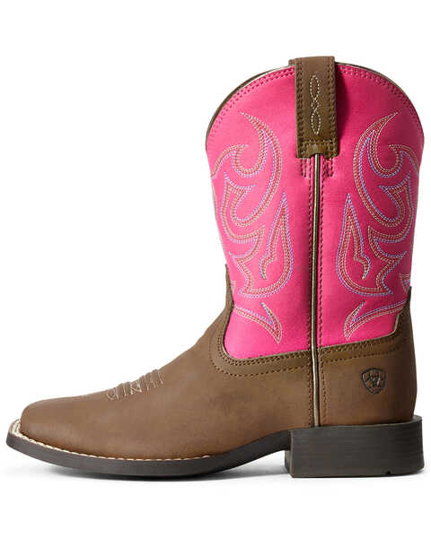 Ariat Youth Girls' Sport Champ Western Boots - Broad Square Toe, Brown, hi-res