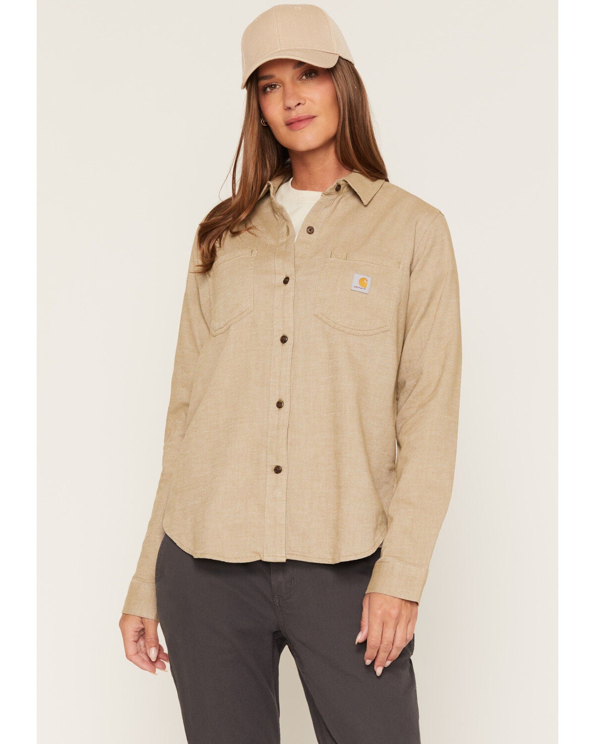 Carhartt Women's Hamilton Relaxed Long Sleeve Button-Down Work Shirt, Olive, hi-res