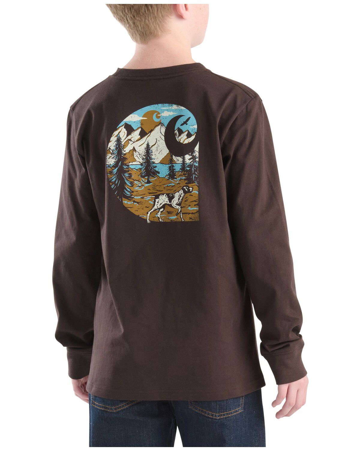 Image #1 - Carhartt Boys' C Graphic Long Sleeve Pocket T-Shirt, Black, hi-res