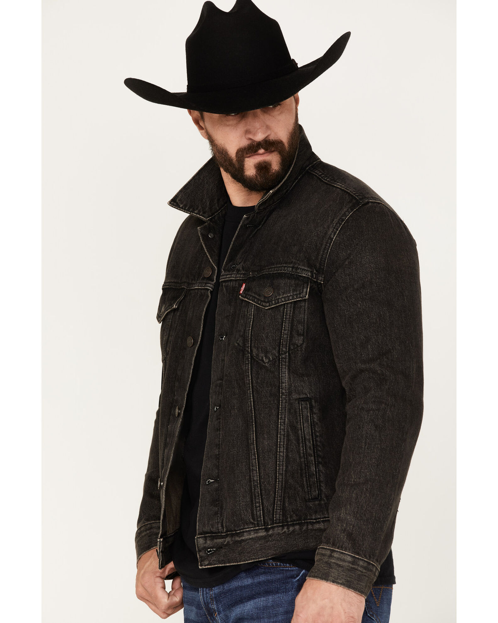 Image #2 - Levi's Men's Dark Wash Denim Trucker Jacket, Black, hi-res