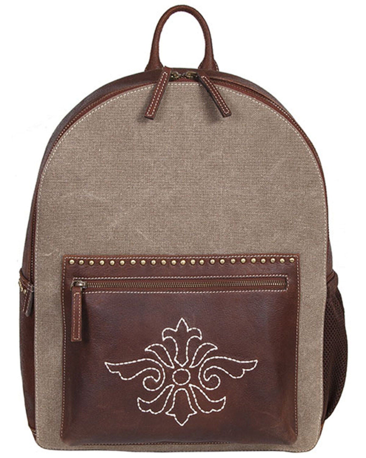 Scully Canvas and Leather Studded and Floral Embroidered Backpack, Tan, hi-res
