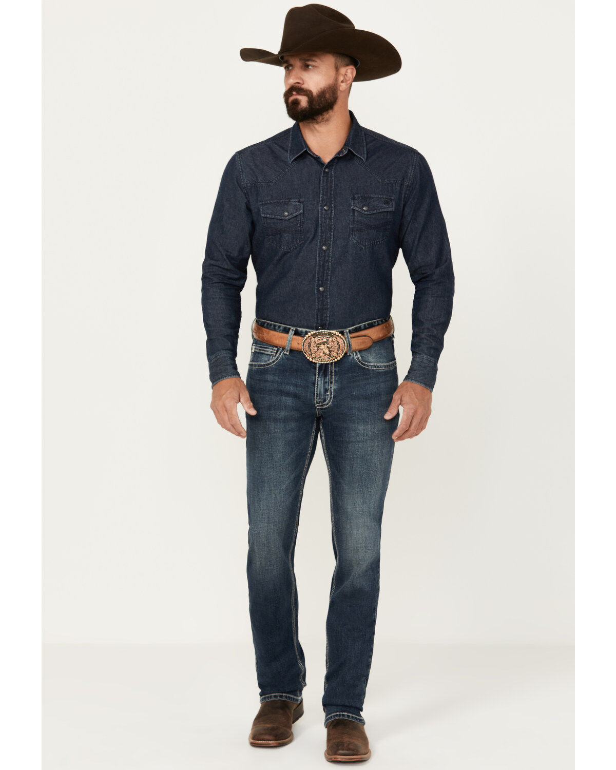 Image #1 - Hooey by Rock & Roll Denim Men's Revolver Dark Vintage Wash Slim Straight Reflex Denim Jeans, Dark Medium Wash, hi-res