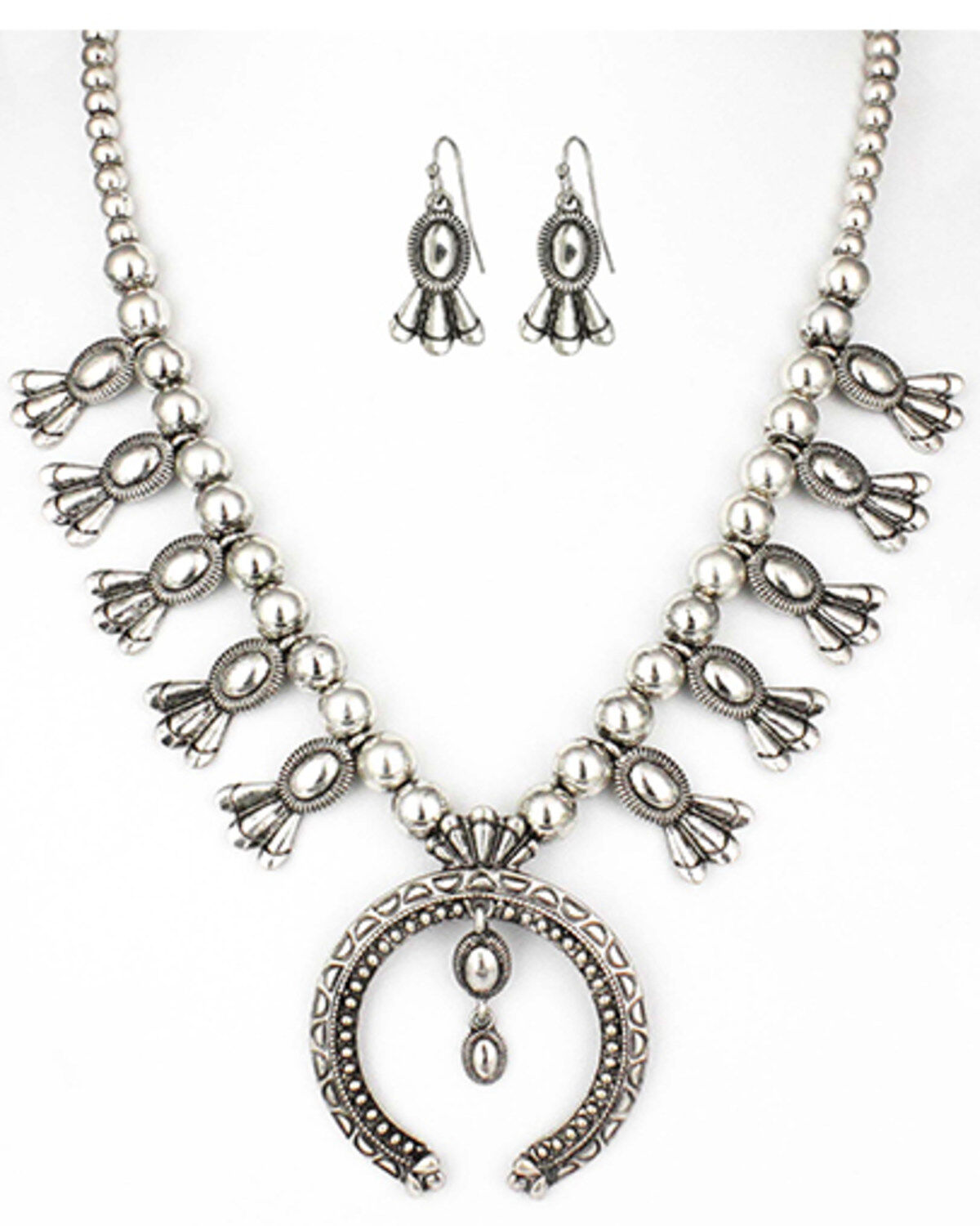 Image #1 - Shyanne Women's Squash Blossom Necklace & Earrings Set, Silver, hi-res