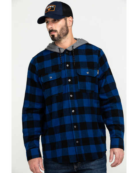  Hawx Men's Monteta Plaid Hooded Long Sleeve Shirt Work Jacket, Blue, hi-res