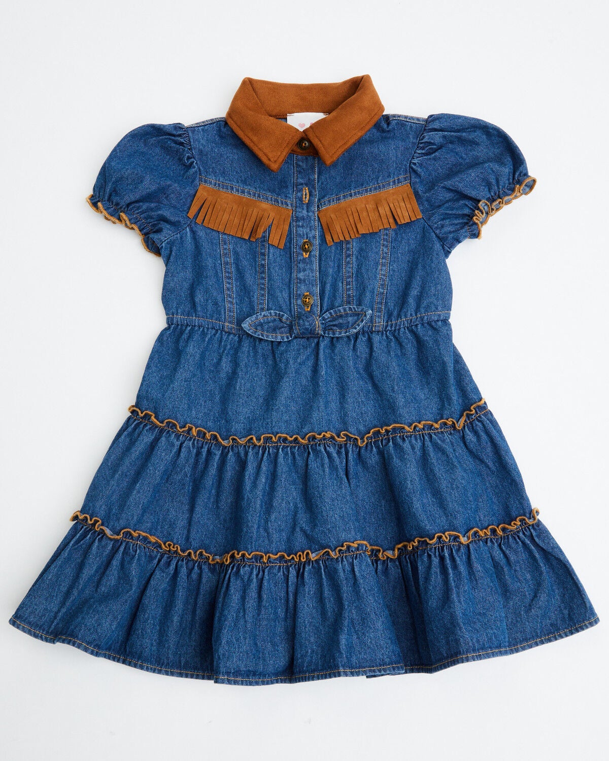 Image #1 - Sugar California Toddler Girls' Faux Suede Fringe Denim Dress, Dark Wash, hi-res