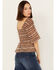 Shyanne Women's Smocked Lace-Up Print Top, Medium Brown, hi-res