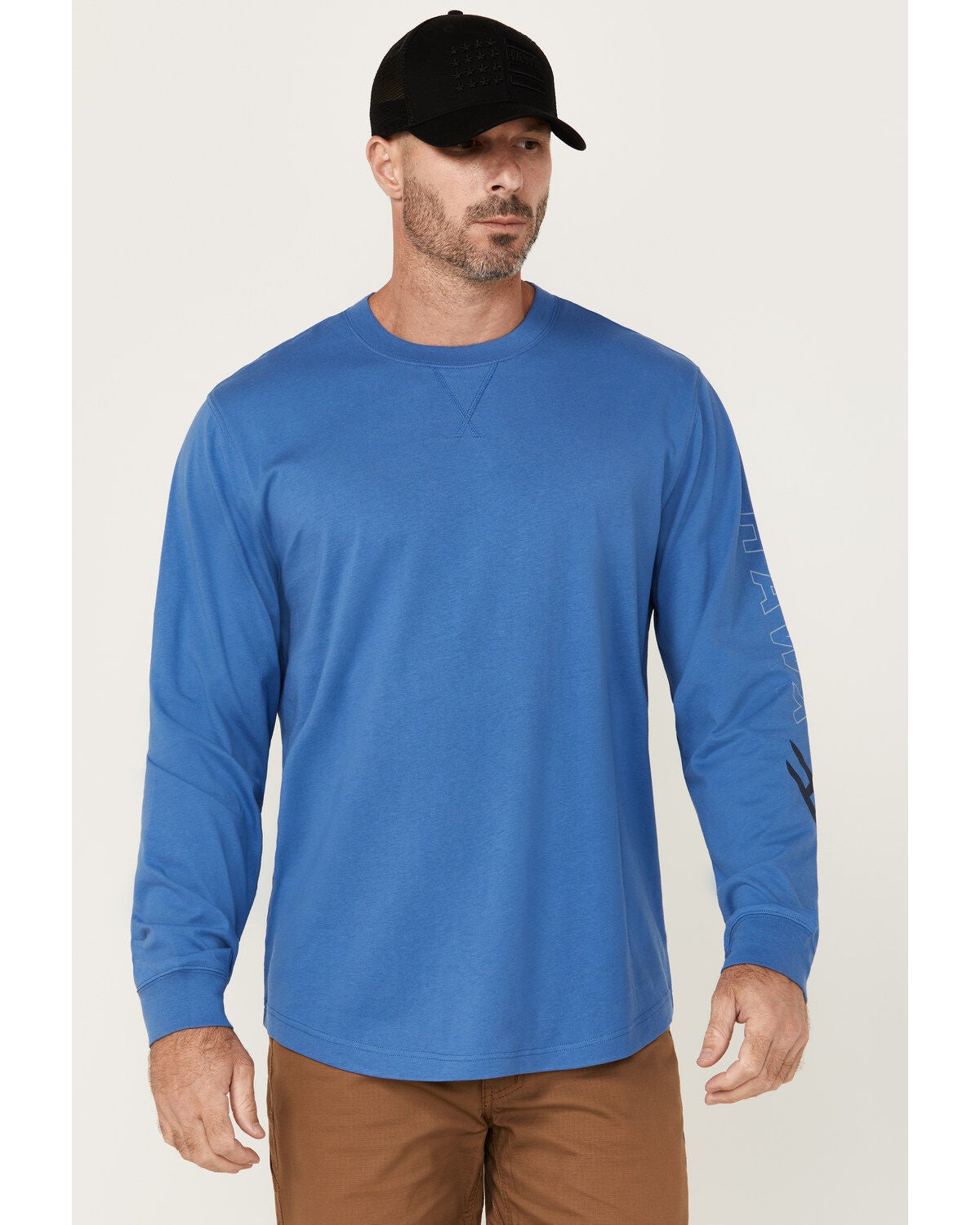 Hawx Men's Logo Long Sleeve Graphic Work T-Shirt, Bright Blue, hi-res
