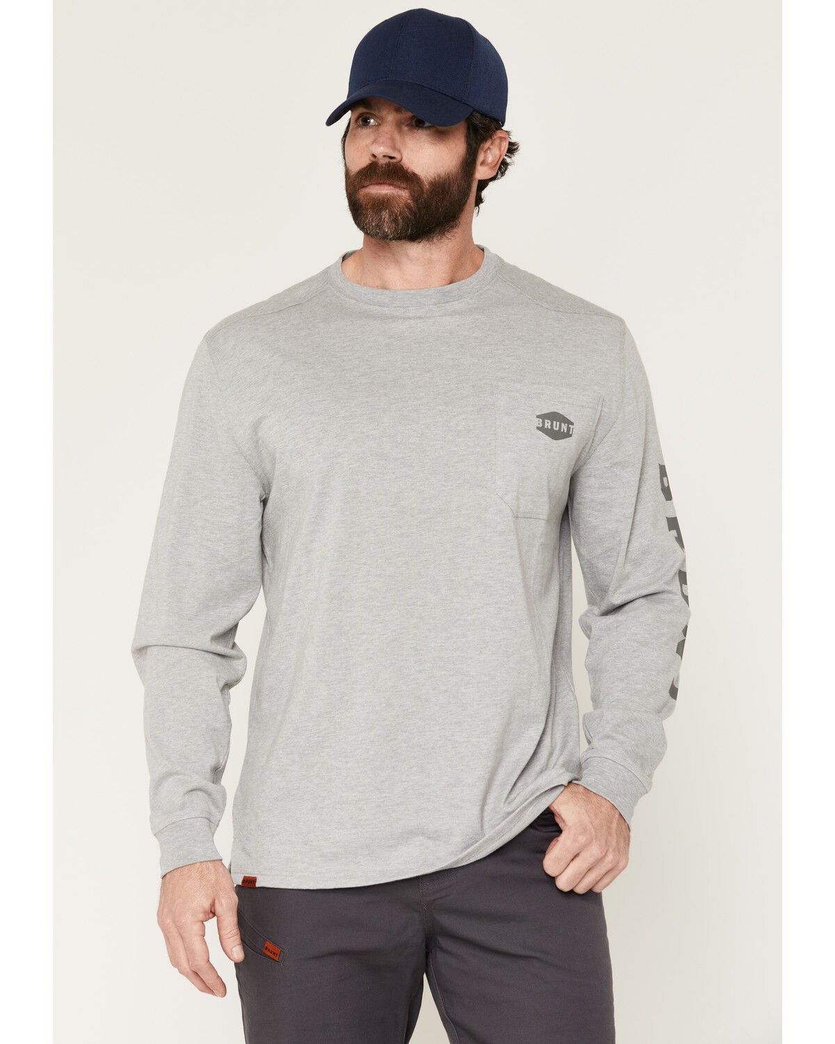 Brunt Workwear Men's Solid Long Sleeve Pocket Work T-Shirt, Heather Grey, hi-res