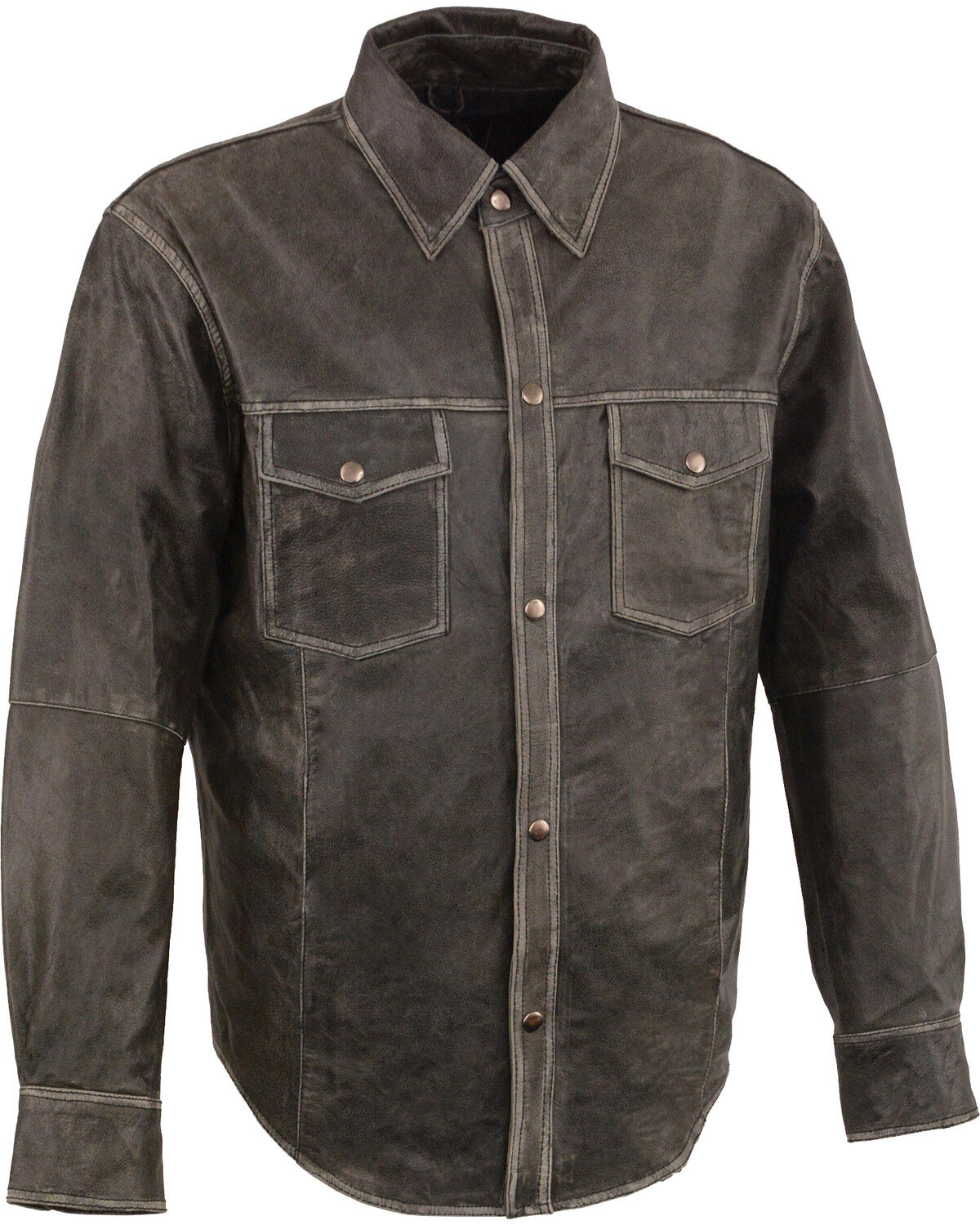 Image #2 - Milwaukee Leather Men's Lightweight Leather Long Sleeve Western Shirt, Grey, hi-res