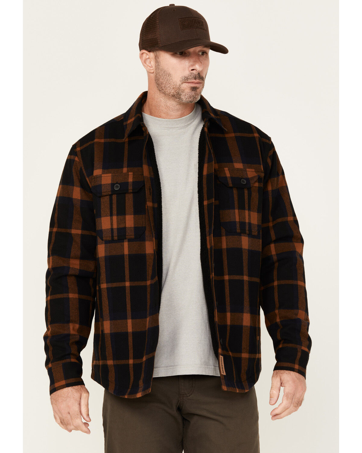 Image #1 - Lucky Brand Workwear Men's Sherpa Lined Insulated Flannel Work Shirt Jacket, Black, hi-res