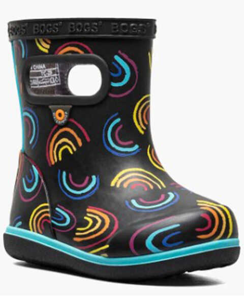 Bogs Little Girls' Skipper II Wild Rainbows Rain Boots - Round Toe, Black, hi-res