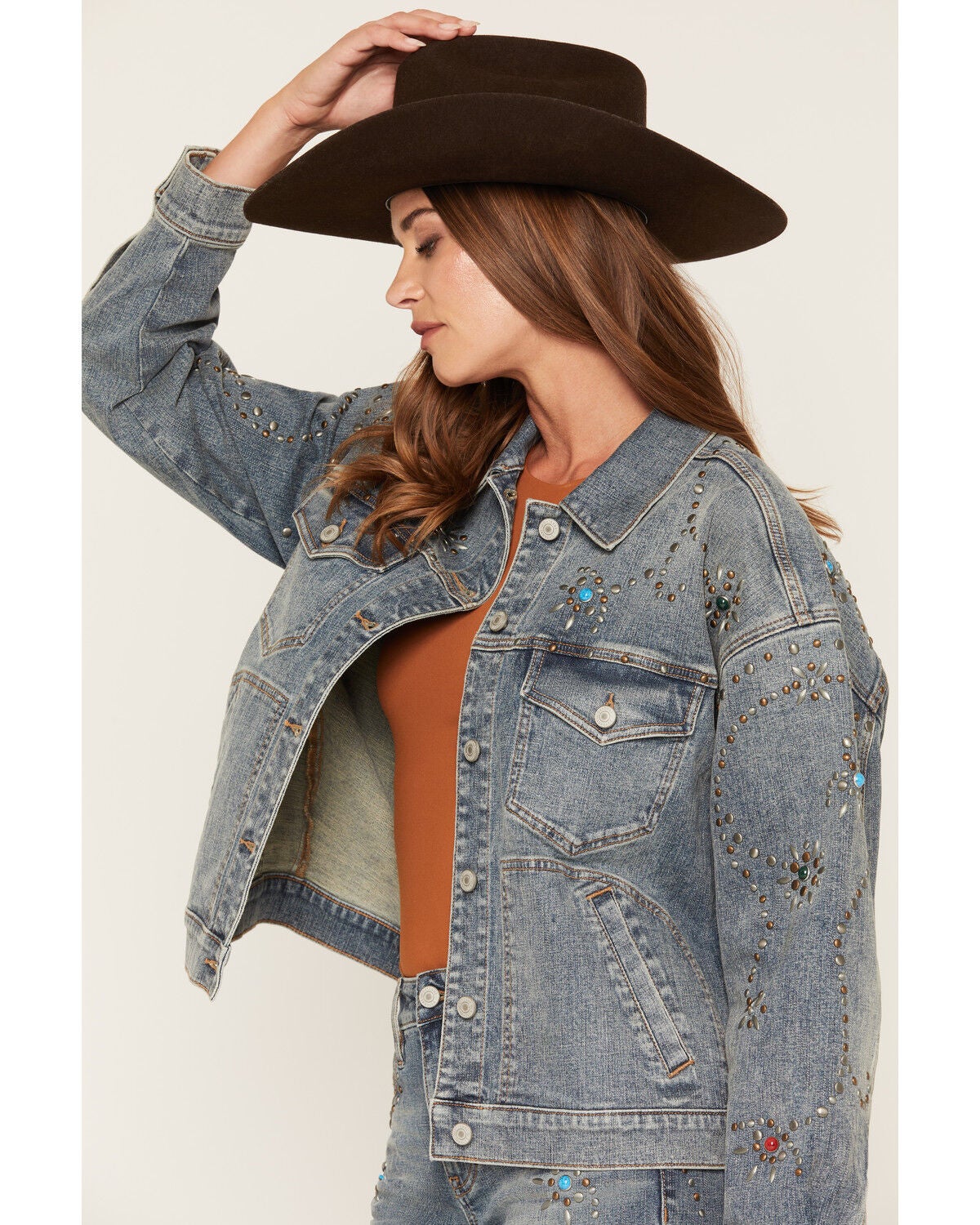 Image #2 - Shyanne Women's Spirit Studded Oversized Denim Jacket, Medium Wash, hi-res