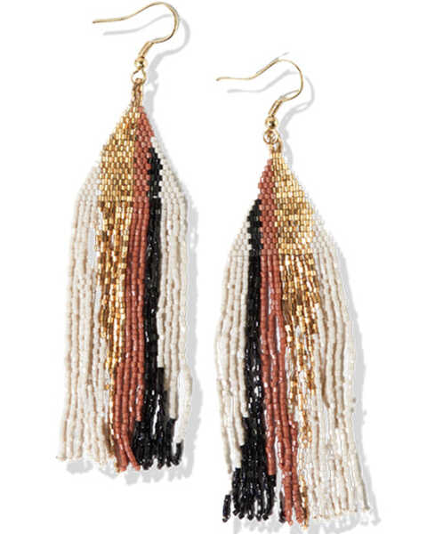 Ink + Alloy Elise Angle with Stripes Beaded Fringe Earrings Muted Rainbow