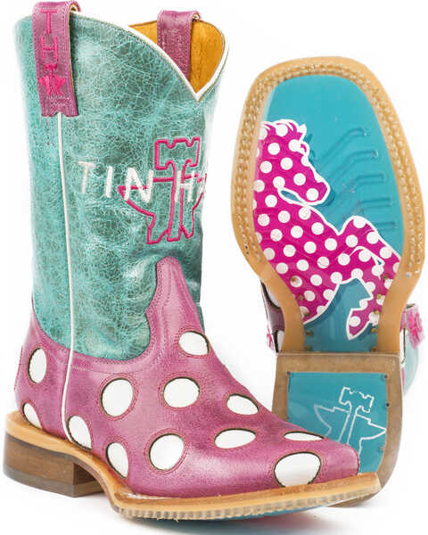 Tin Haul Girls' Little Miss Dotty Horse Boots - Square Toe , Pink, hi-res