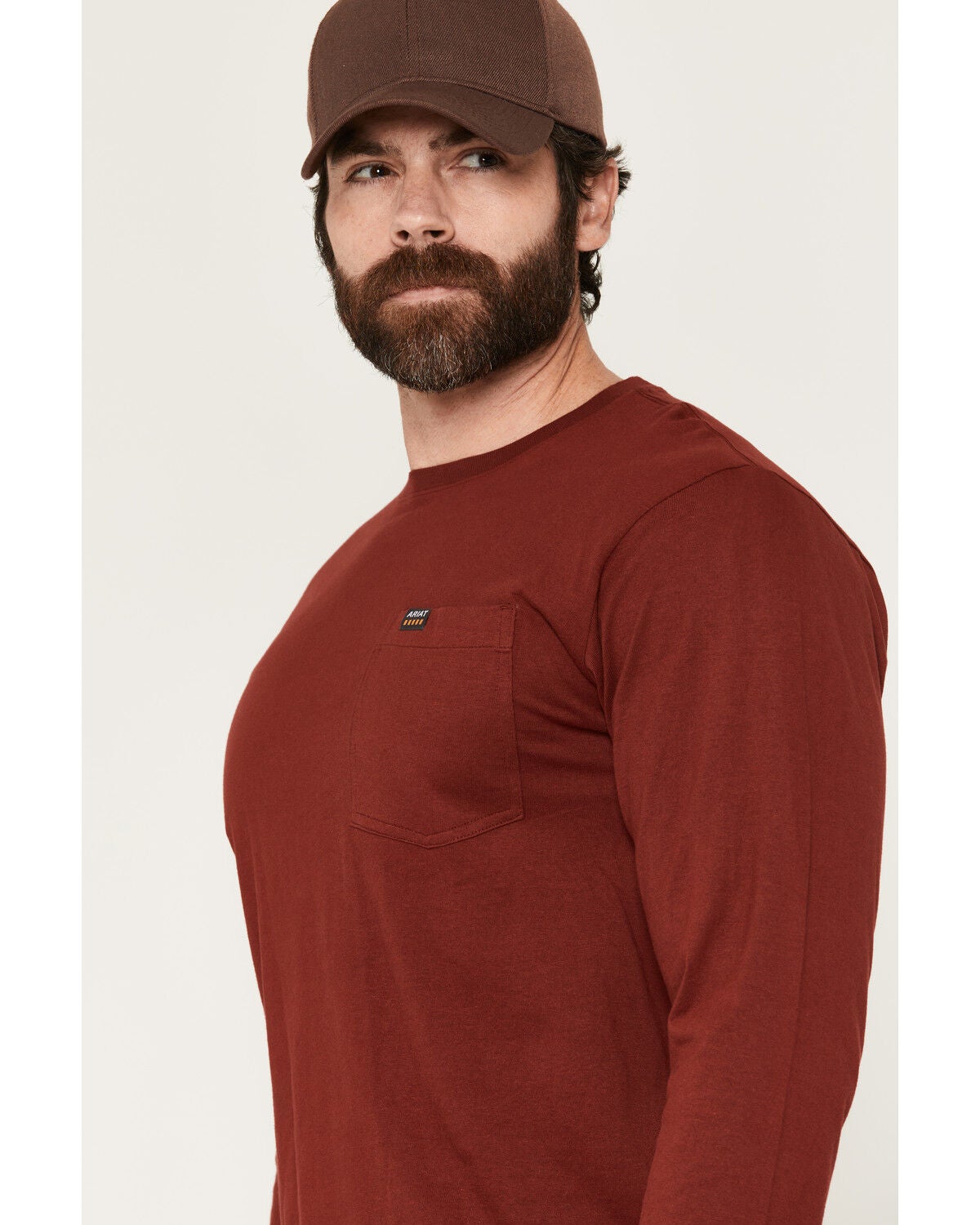 Image #3 - Ariat Men's Rebar Cotton Strong Work Hard Live Free Long Sleeve Work T-Shirt, Red, hi-res