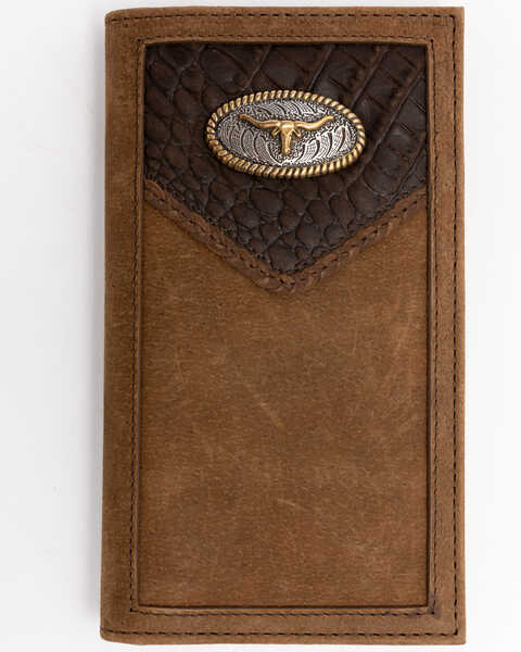 Cody James Men's Croc Embossed Leather Checkbook Wallet , Brown, hi-res