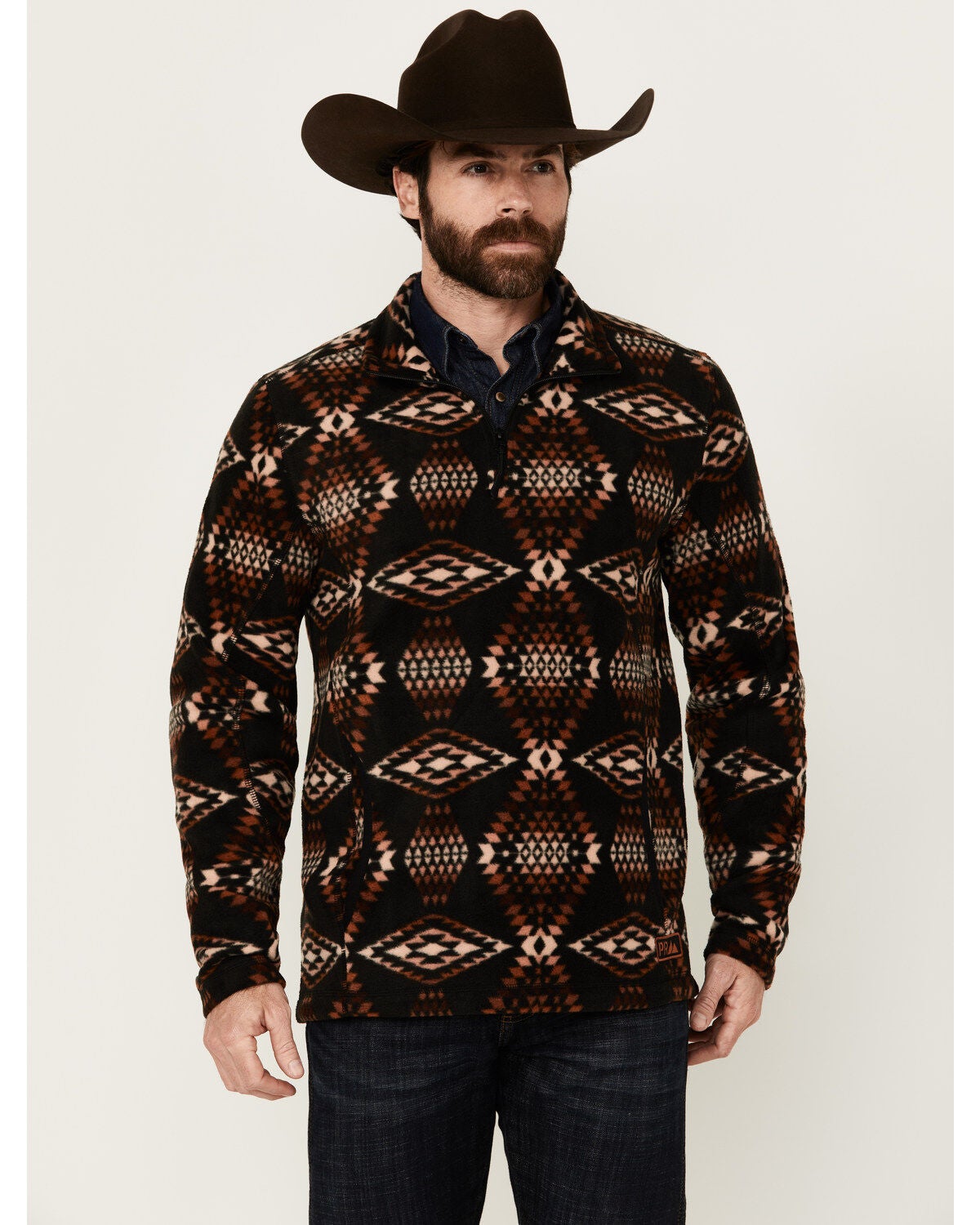 Powder River Outfitters Men's Boot Barn Exclusive Southwestern Print 1/4 Zip Pullover, Brown, hi-res