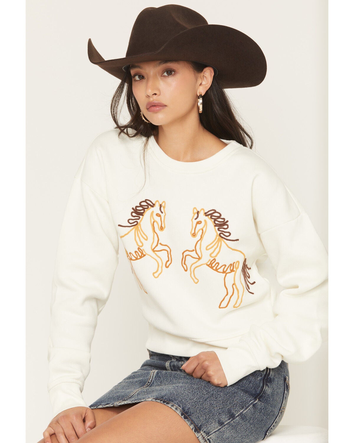 Image #1 - Wrangler Retro Women's Horse Crewneck Sweatshirt, White, hi-res