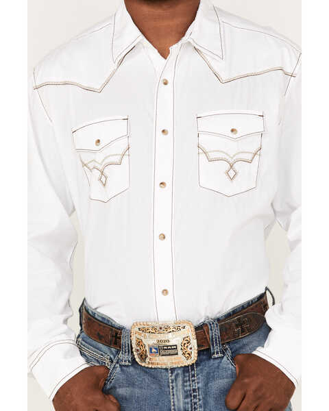 Image #3 - Rock 47 By Wrangler Men's Embroidered Long Sleeve Snap Western Shirt , White, hi-res