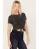 Image #2 - Shyanne Women's Tie-Front Foil Mountain Graphic Tee, Charcoal, hi-res