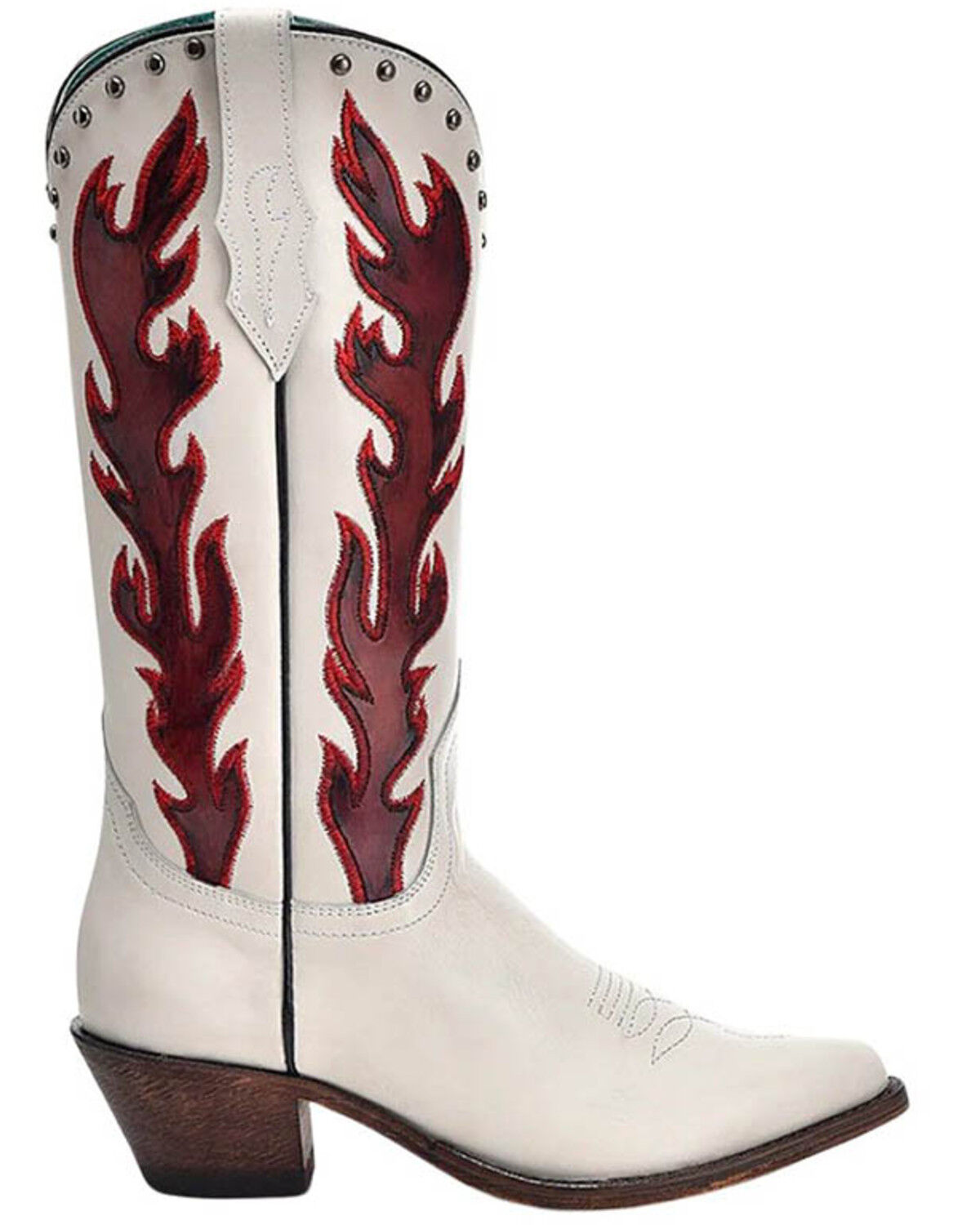 Image #2 - Corral Women's Studded Overlay Tall Western Boots - Snip Toe, White, hi-res