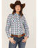 Roper Women's Plaid Print Long Sleeve Snap Western Shirt, Blue, hi-res
