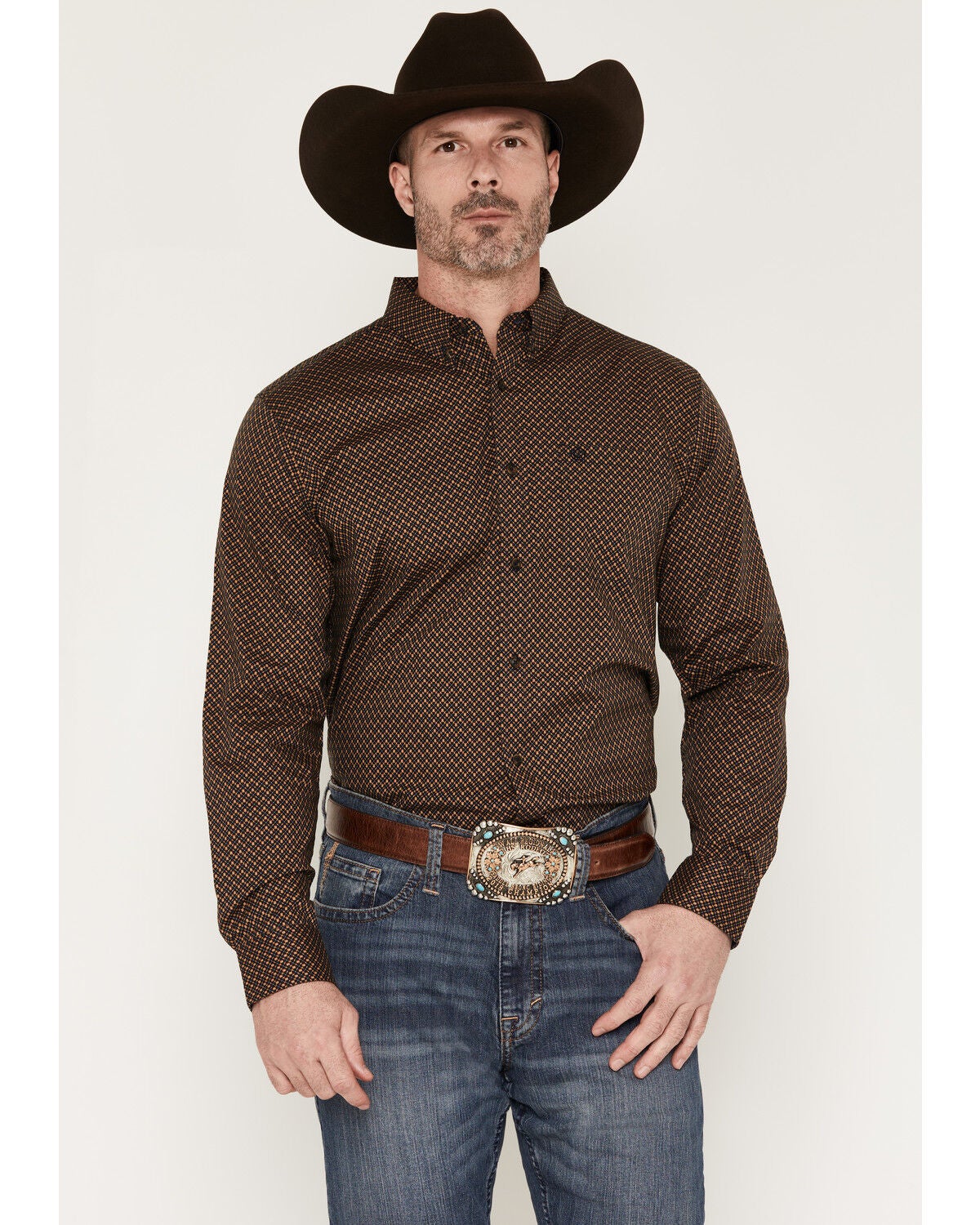 Cody James Men's Fast Forward Geo Print Long Sleeve Button-Down Stretch Western Shirt, Navy, hi-res