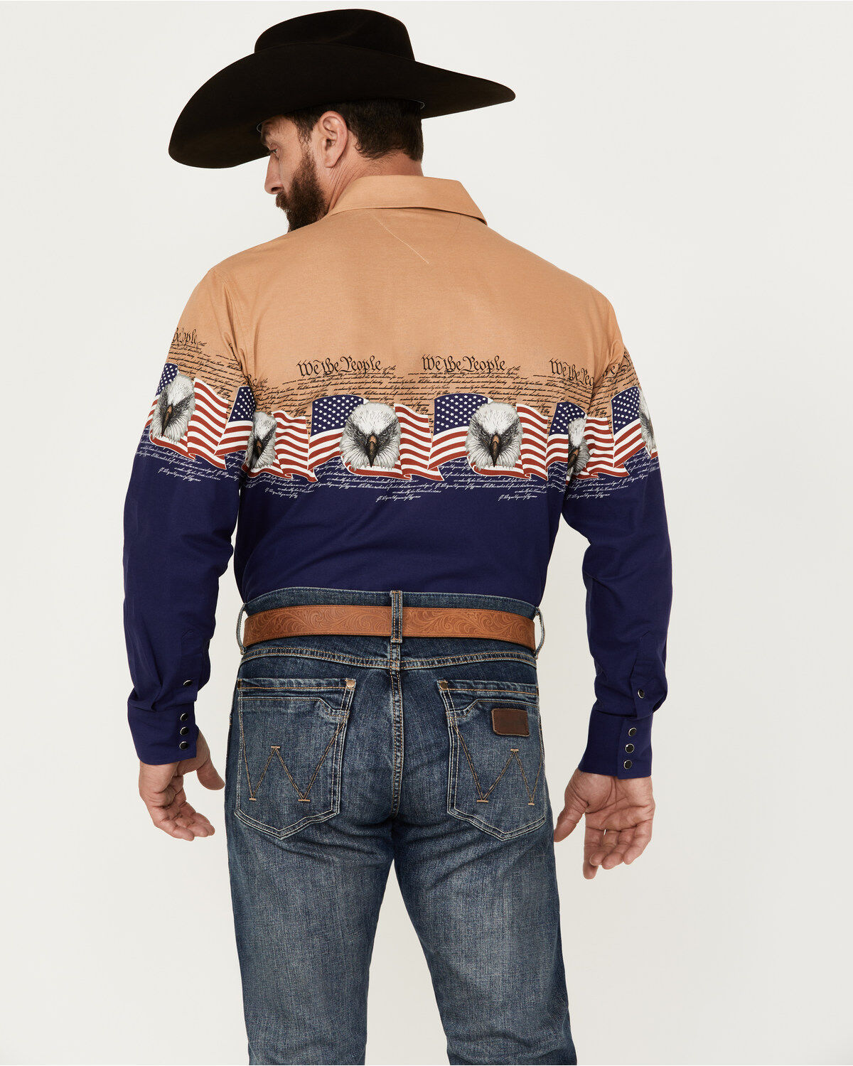 Image #4 - Panhandle Men's We The People Border Long Sleeve Snap Western Shirt, Navy, hi-res