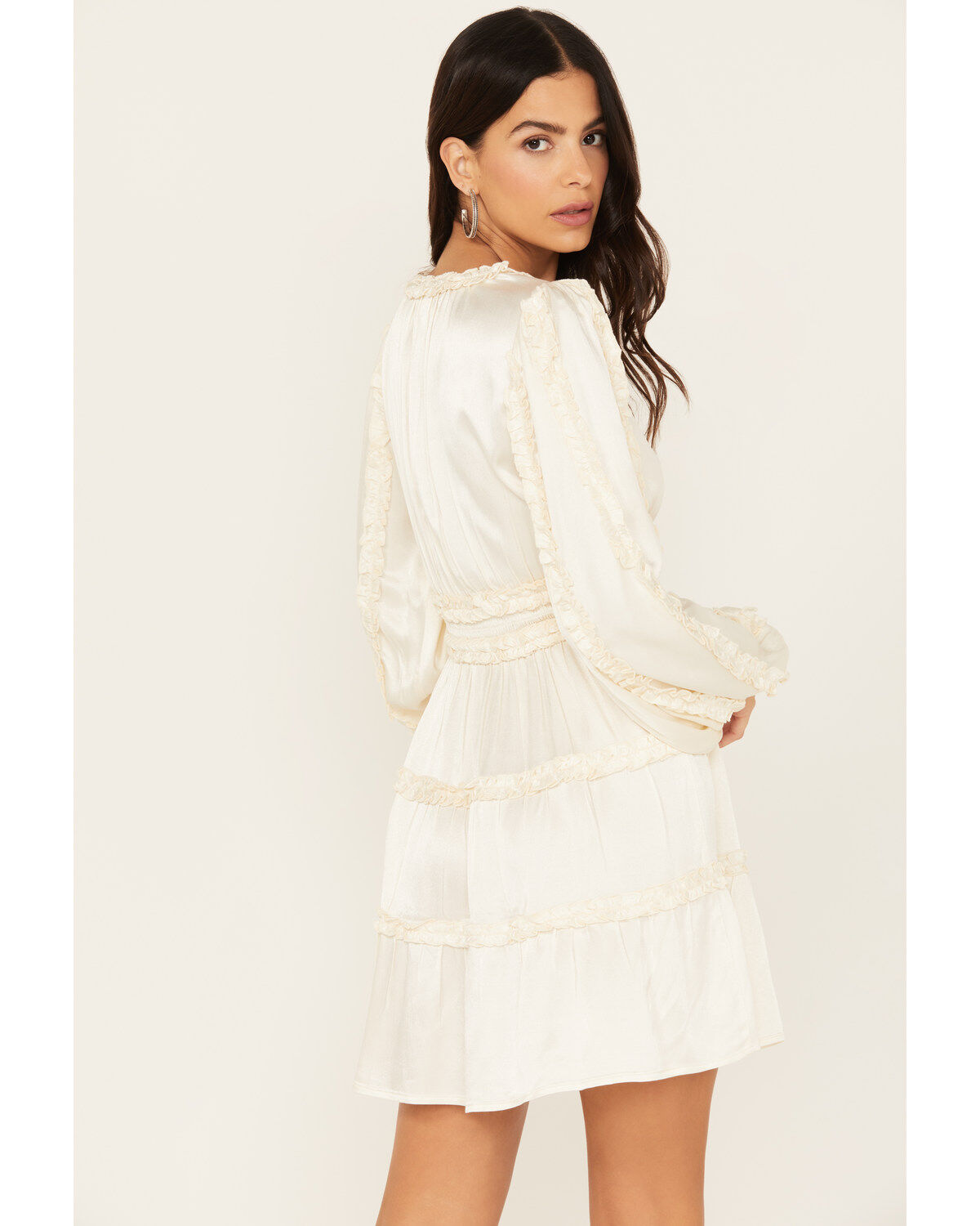 Image #4 - Shyanne Women's Ruffle Satin Mini Dress, Cream, hi-res
