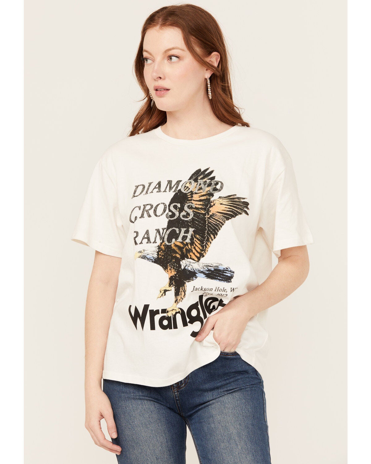Wrangler X Diamond Cross Ranch Women's Eagle Short Sleeve Graphic Tee, White, hi-res