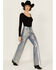 Image #1 - Vibrant Denim Women's Medium Wash Metallic Wide Leg Denim Jeans, Medium Wash, hi-res