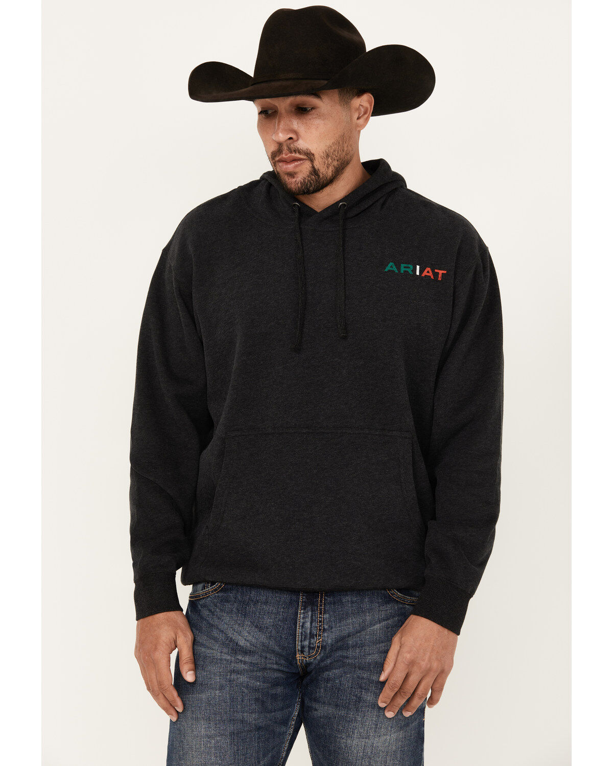 Image #2 - Ariat Men's Mexico Flag Lockup Hooded Sweatshirt, Black, hi-res