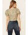 Very J Women's Scarf Print Tie-Bottom Short Sleeve Crop Top, Sage, hi-res