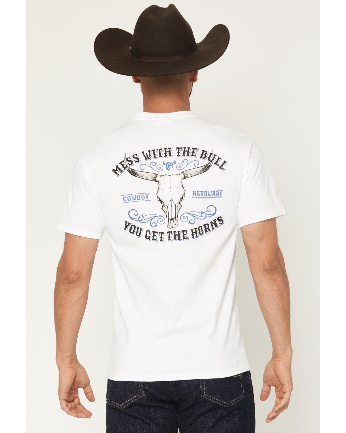 Cowboy Hardware Men's Mess With The Bull Short Sleeve Graphic T-Shirt, White, hi-res