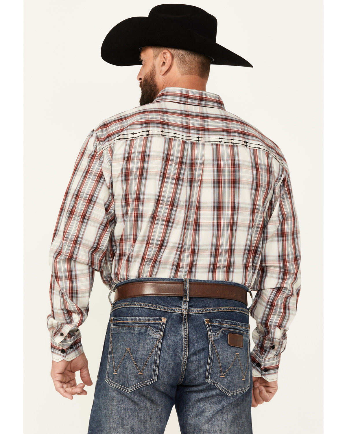 Image #4 - Cowboy Hardware Men's Dutton Plaid Print Long Sleeve Button-Down Western Shirt, Cream, hi-res